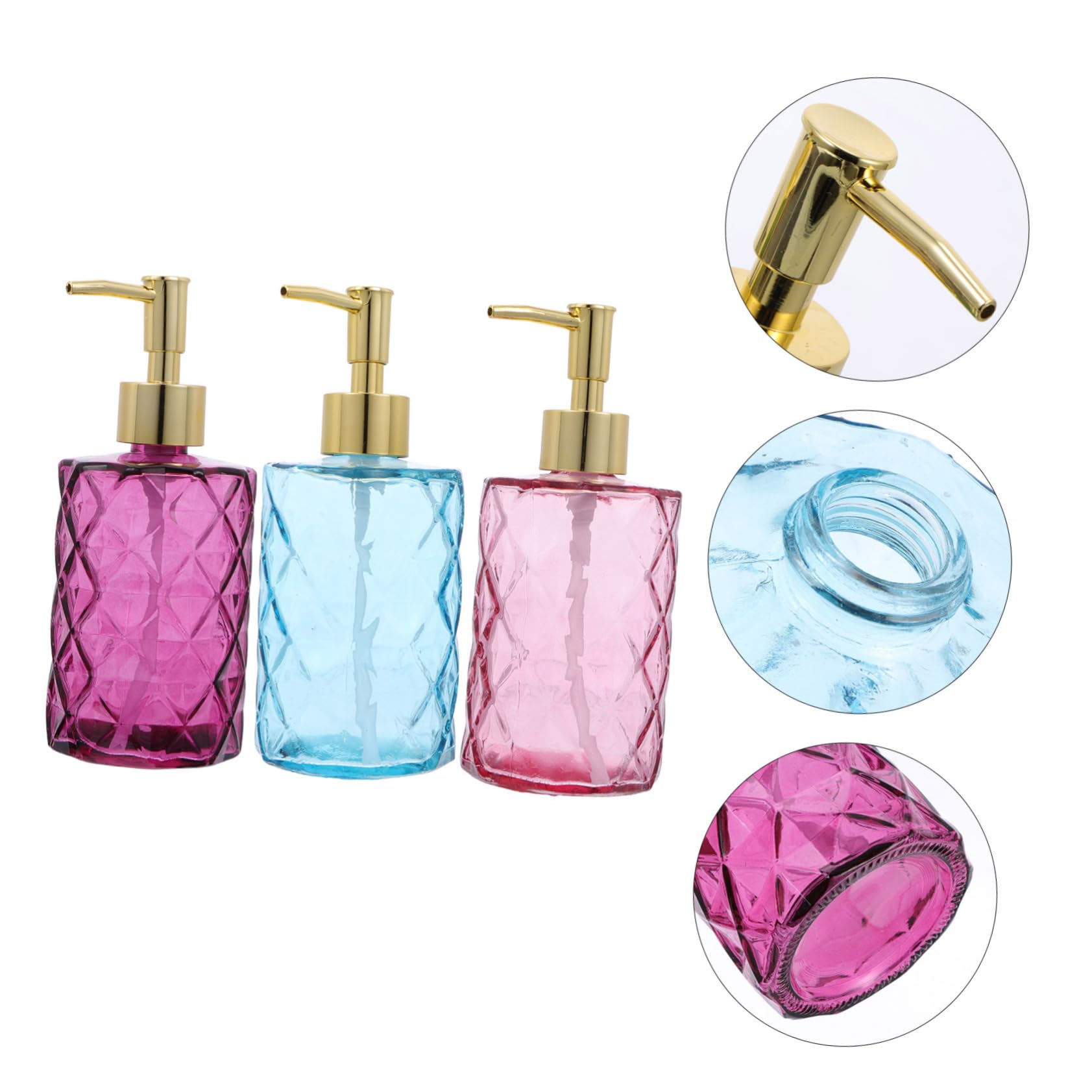 Set di 3 Flaconi Dispenser in Vetro con Pompa per Doccia
