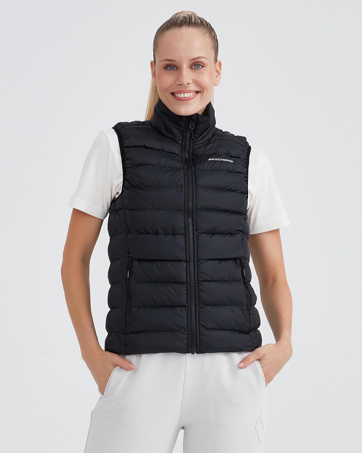 Skechers W Outerwear Padded Vest Kadın Siyah Yelek