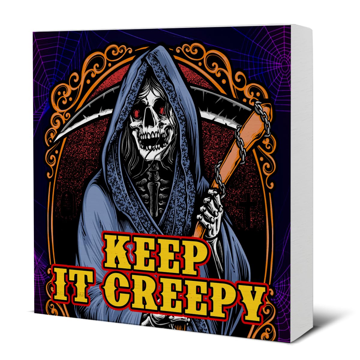 Halloween Decorations Spooky Home Decor Keep It Creepy Skeleton Wooden Sign Halloween Decorations Indoor for Desk Table Shelf 5 X 5 Inches