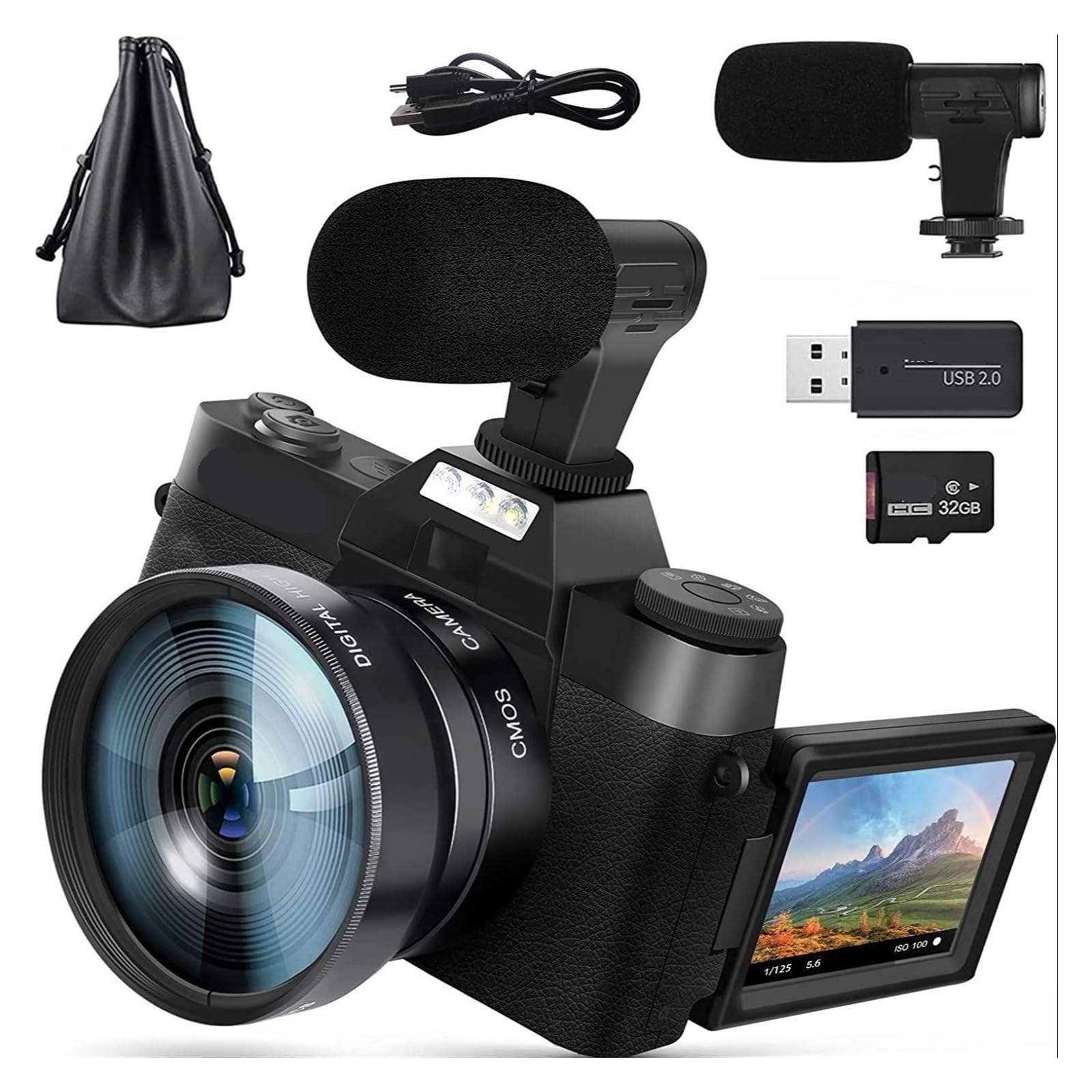 48MP 4K Digital Camera for Photography and Vlogs, Compact with Flip Screen and Auto Focus.-image-48