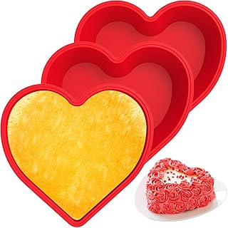3Pcs Heart Shaped Cake Pans, 10 Inch Silicone Cake Molds, Cake Baking Tray, Reusable Cake Baking Pans, Nonstick Cheesecake...
