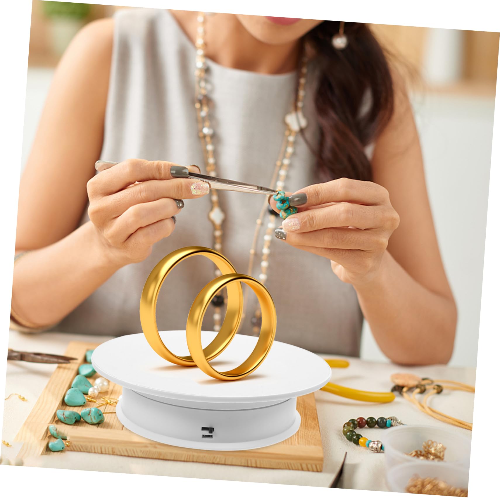 GRIRIW Portable Product Turntable Jewelry Rotating Display 2-speed Spinning Platform Spinner Display Rack Rotatable Case