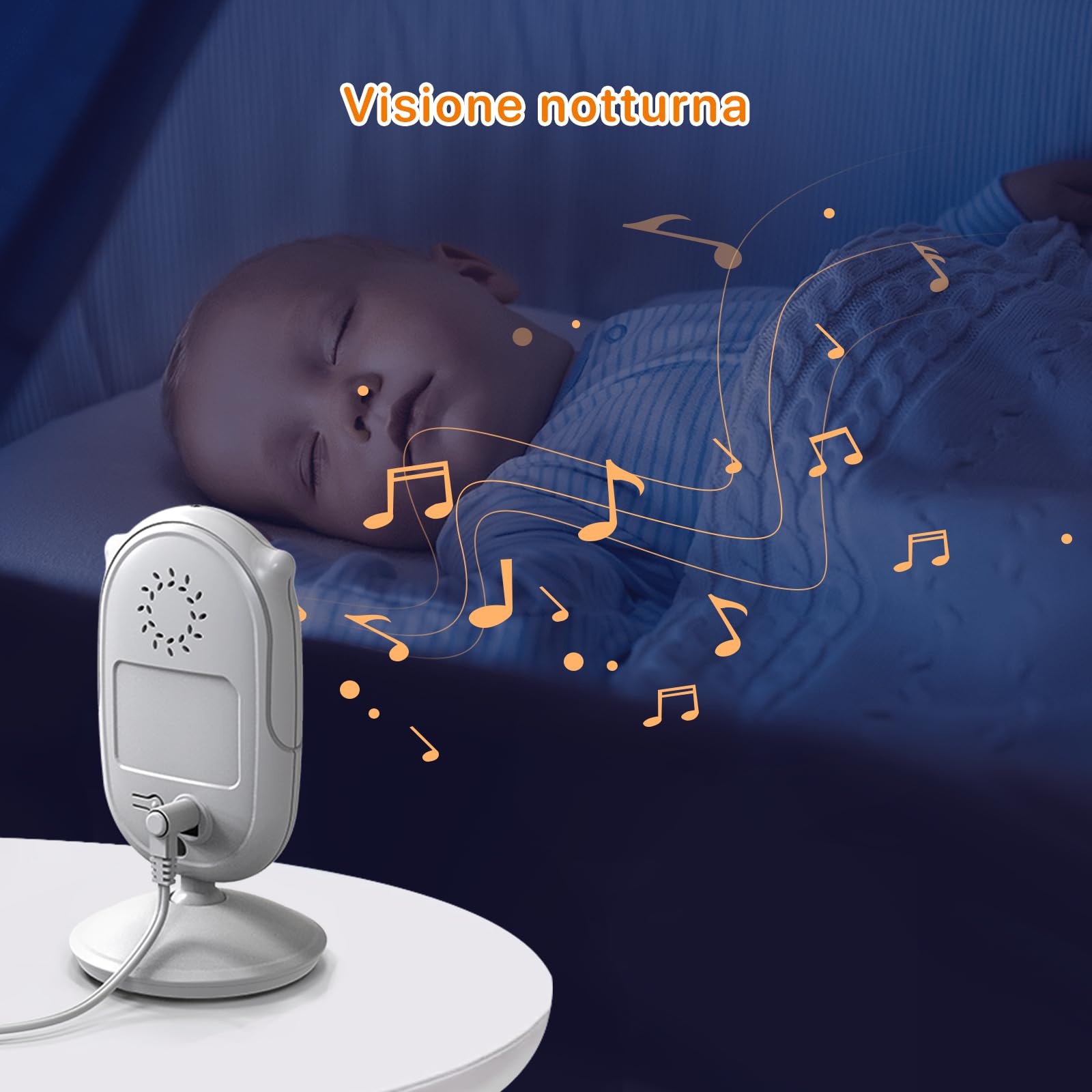 Babystar baby monitor con telecamera e visione notturna, video baby monitor wireless a 2,4 GHz con batteria ricaricabile, conversazione bidirezionale, schermo da 2,4 pollici, modalità ECO, ninne nanne