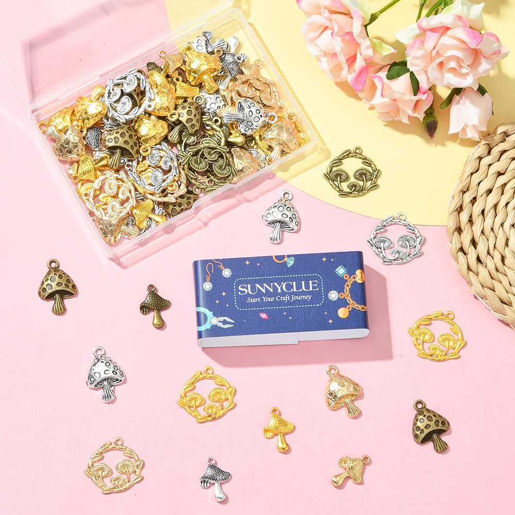 SUNNYCLUE 1 Box 72Pcs 12 Styles Metal Mushroom Charm Forest Themed Charms Bulk Rose Gold Silver Antique Bronze Alloy Tibetan Mushrooms Plants Tiny Pendants for Jewelry Making Earrings DIY Crafting - Image 7