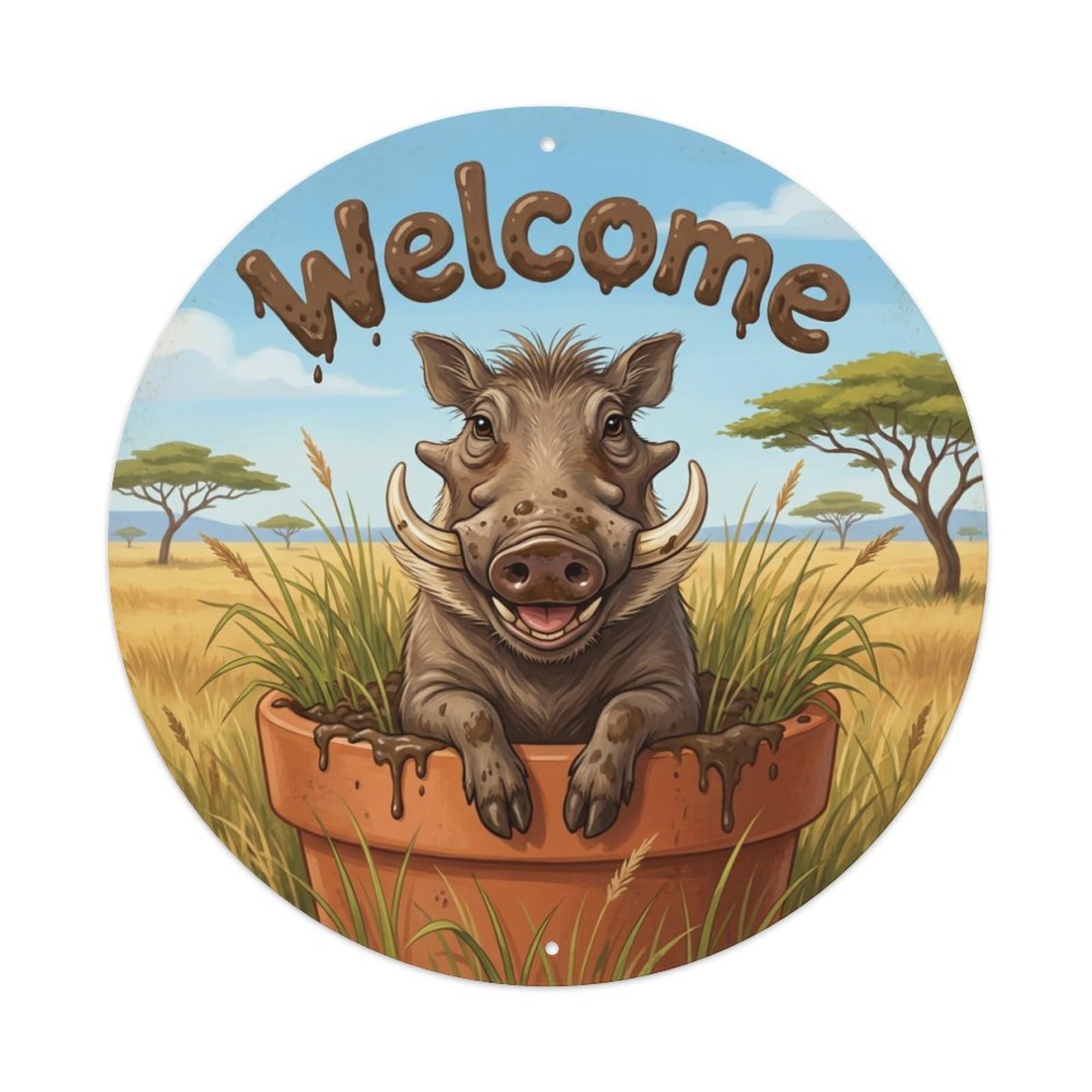Welcome Warthog Mud Bath Metal Tin Sign