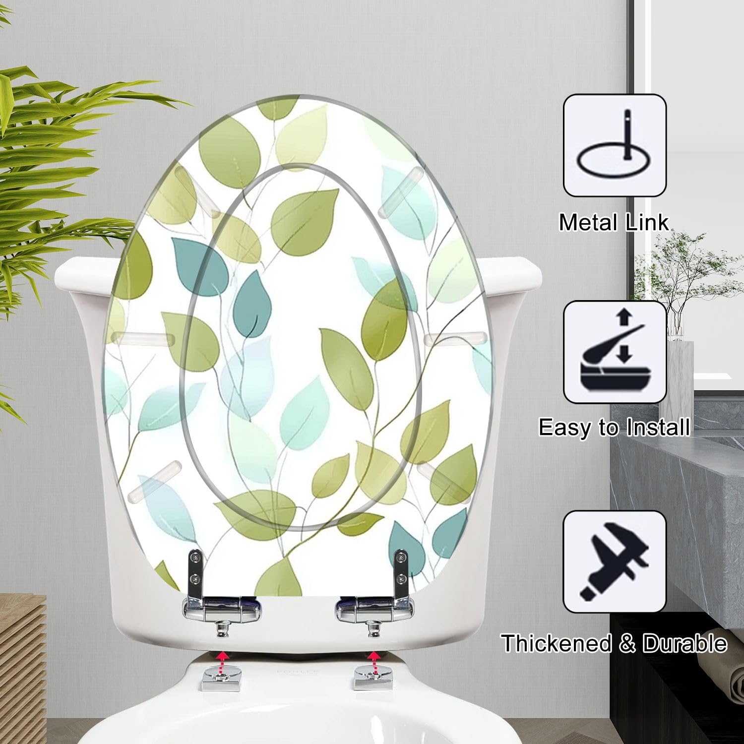 Asiento de inodoro alargado de cierre suave para baño
