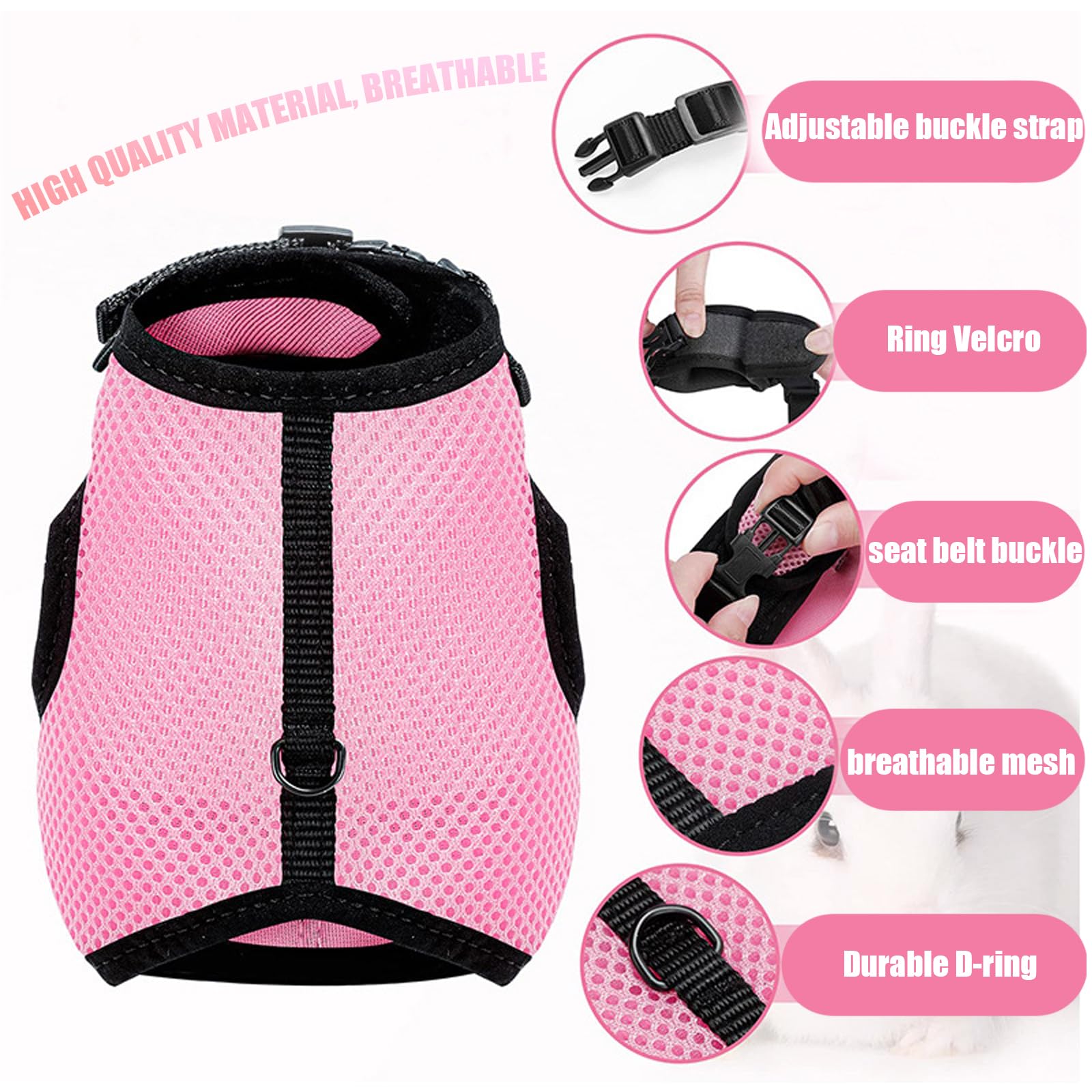 Pettorina Regolabile Per Conigli E Piccoli Animali - Imbracatura In Rete Traspirante Con Guinzaglio, Per Conigli, Gatti, Criceti - Foto 8