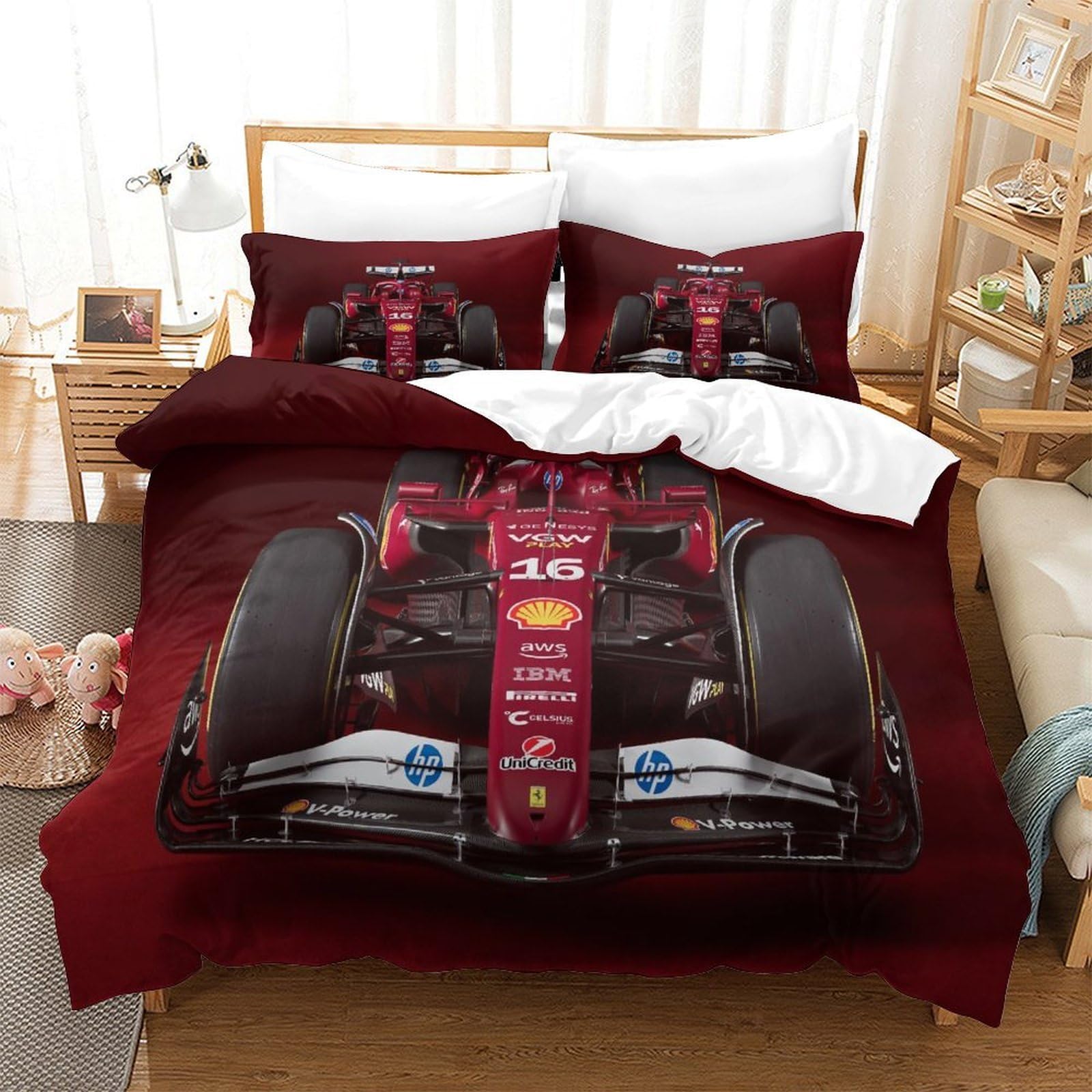 QDZHCPMYK F1 Racing Duvet Cover Set 3 PCS Hotel Quality Quilt Cover Bed Sets Bed Covers with Pillowcases with Zipper Closure Hypoallergenic Soft Breathable Microfiber King（220x240cm）