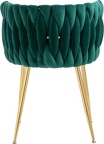 Miniatura 5 de SZLIZCCC Silla de comedor moderna de terciopelo, silla curvada de respaldo medio, silla de sala de estar, ribete tejido con marco dorado Chaipholr,