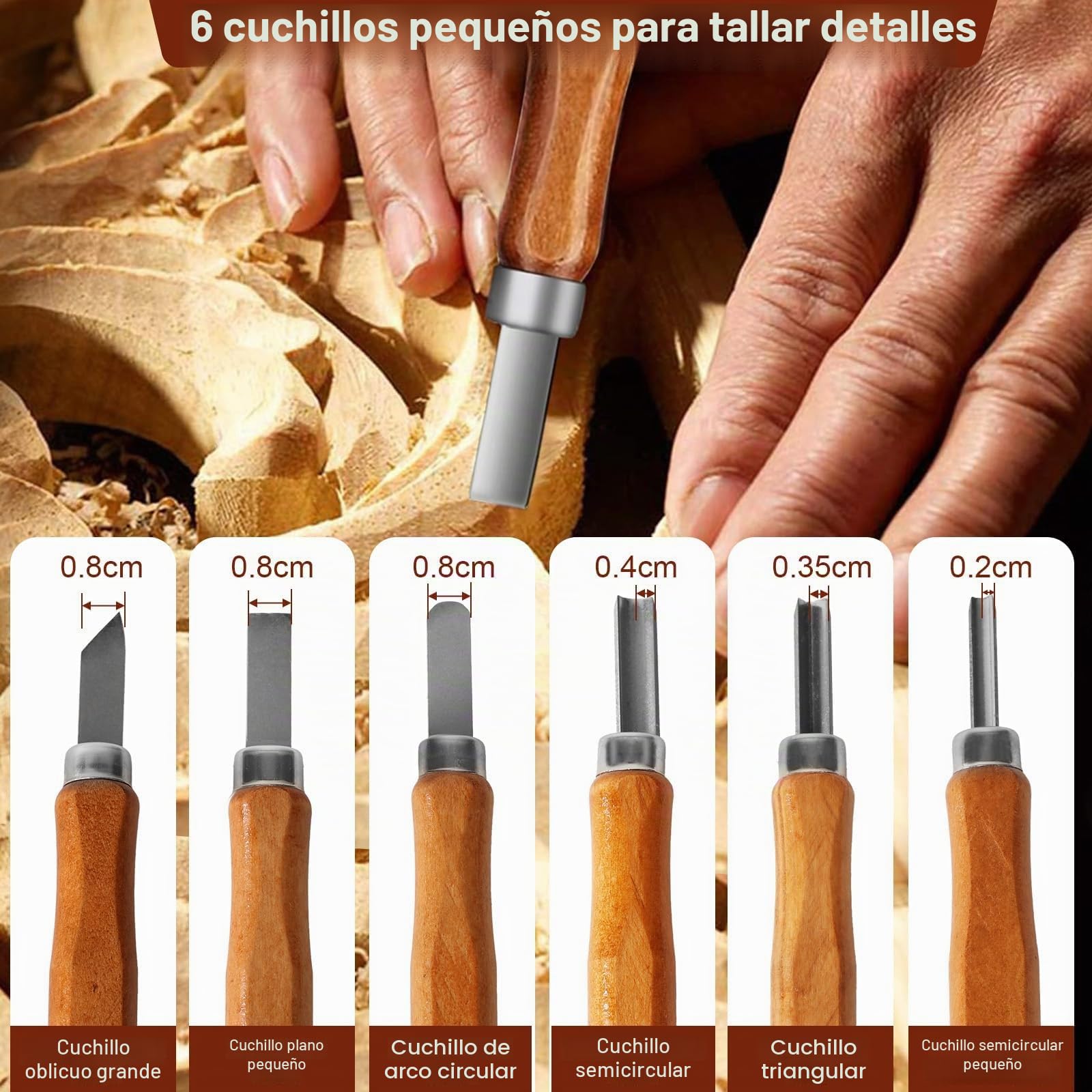 Juego de 17 cuchillos para tallar de madera para principiantes, seguro y sencillo, selección completa de herramientas con guantes, bolsa de herramientas
