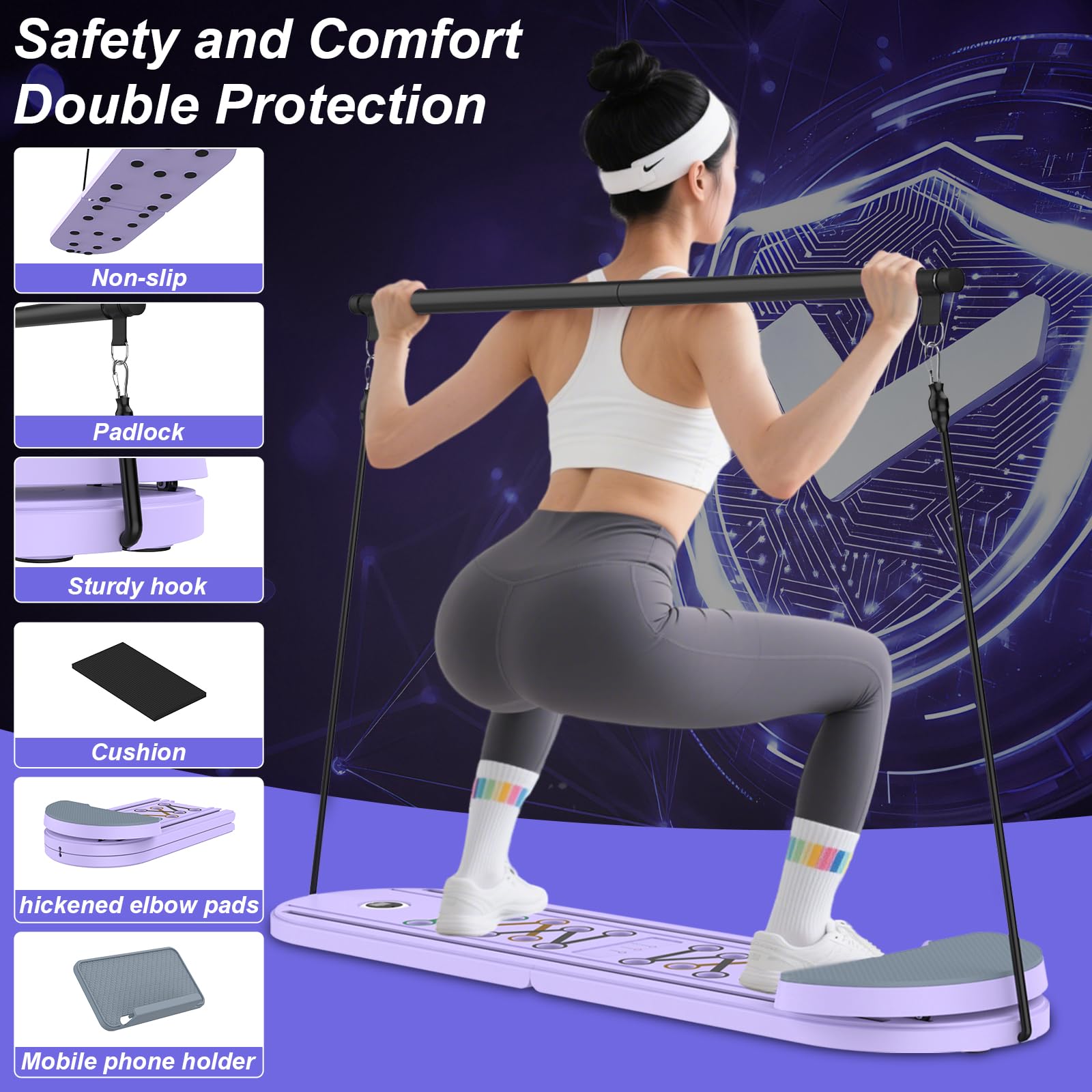 Pilates Reformer, 6 in 1 Machine de Réformateur de Pilates avec Minuterie LED e Bâton de Pilates, Rebond Automatique, Appareil Abdominale et Entraînement Complet du Corps pour Gym à Domicile