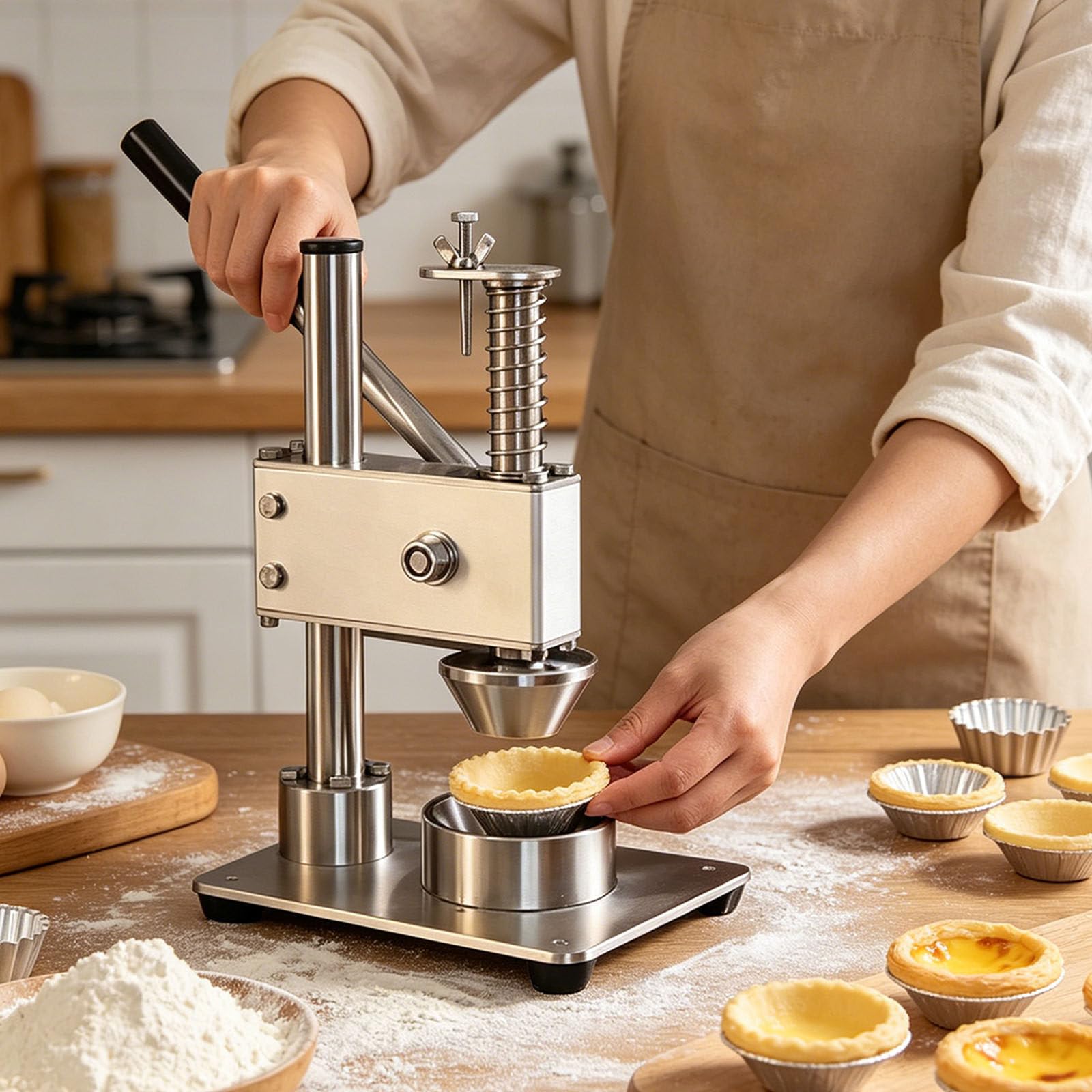 Ymnogjie Manual Egg Tart Shell Pressing Machine,Stainless Steel Commercial Egg Tart Forming Machine,Handheld Tartlet Shell Molding Tool for Home,Bakery,Restaurant,Cake Shop