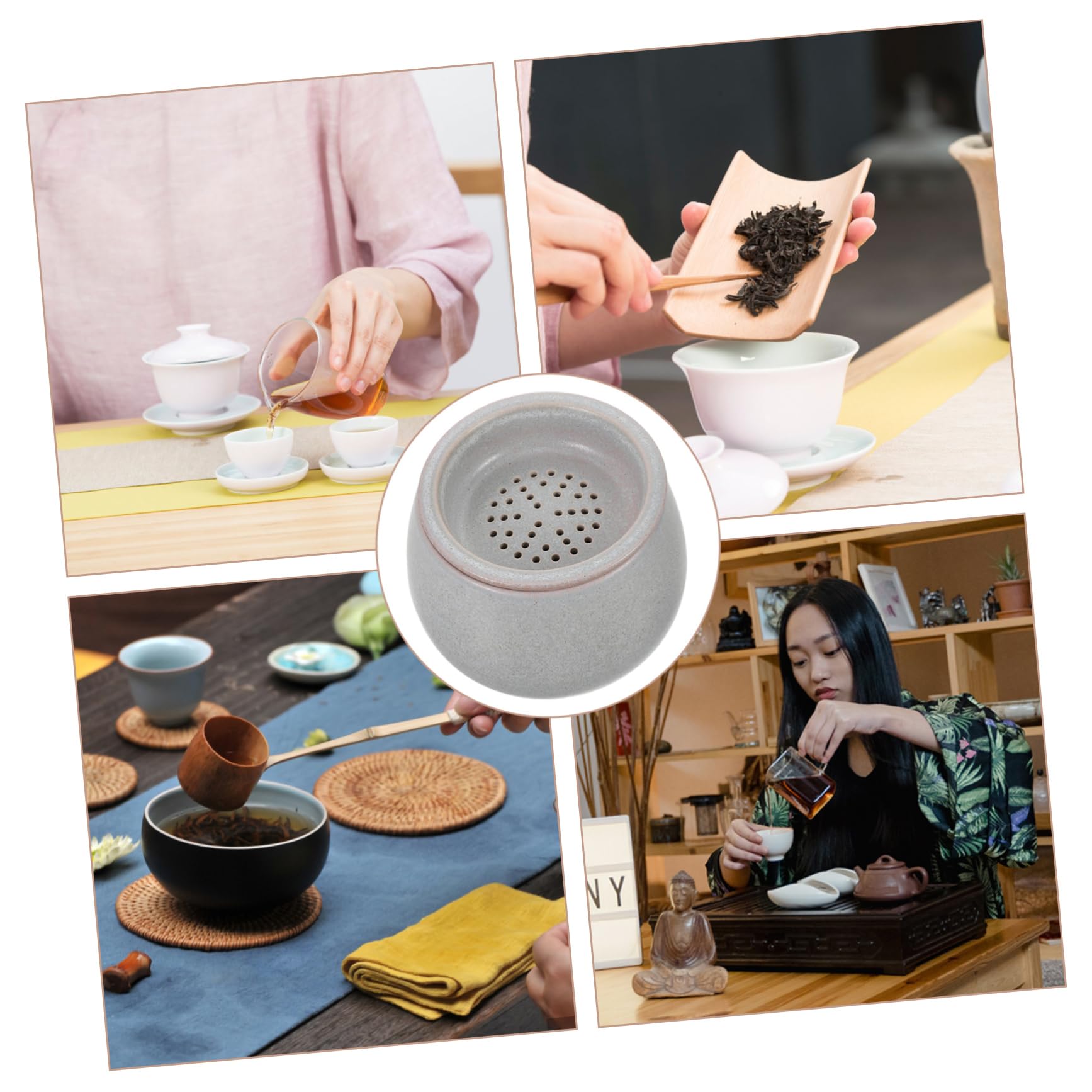 COLLBATH Ceramiczna Miska Do Filiżanek Do Herbaty z Sitkiem i Pokrywką Vintage Porcelanowa Wodę Ceremonii Gongfu Odporna Ciepło Łatwa Czyszczeniu Pojemna Zużytą Wodę