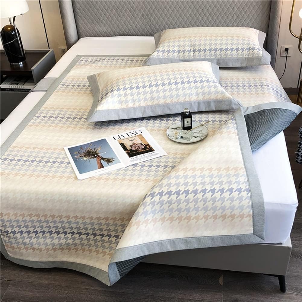 Summer Ice Silk Mat, Washable Folding Health Mat, Three-Piece Set, Double Air-Conditioning Mat, Soft Mat Bed Cover (Colour: Multi-Colored, Size: 1.8 m Bed) (Multi Colored)