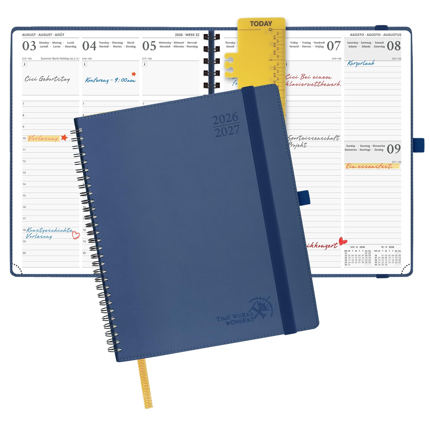 POPRUN Kalender 2026 2027 Wochenplaner (Aug.2026-Dez.2027) Ringbuch mit Softcover, ca. A4 (26,5 x 21,5 cm), 17-Monate-Terminplaner 1 Woche 2 Seite