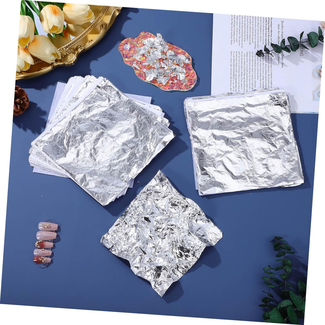 Hohopeti 150pcs Silver Foil Sheets for Crafting Decorative Metallic Leaf for Art Projects Crafts and Furniture Decoration Versatile Silver Foil Sheets