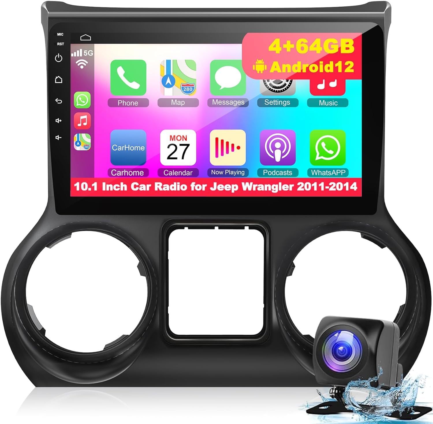 Photo 1 of 4G+64G Upgraded Android 12 Car Stereo for Jeep Wrangler 2011 2012 2013 2014, 10.2 Inch Car Radio with Carplay&Android Auto Support GPS Navigation, Backup Camera,FM/RDS Radio, Bluetooth 4GB RAM+64GB ROM