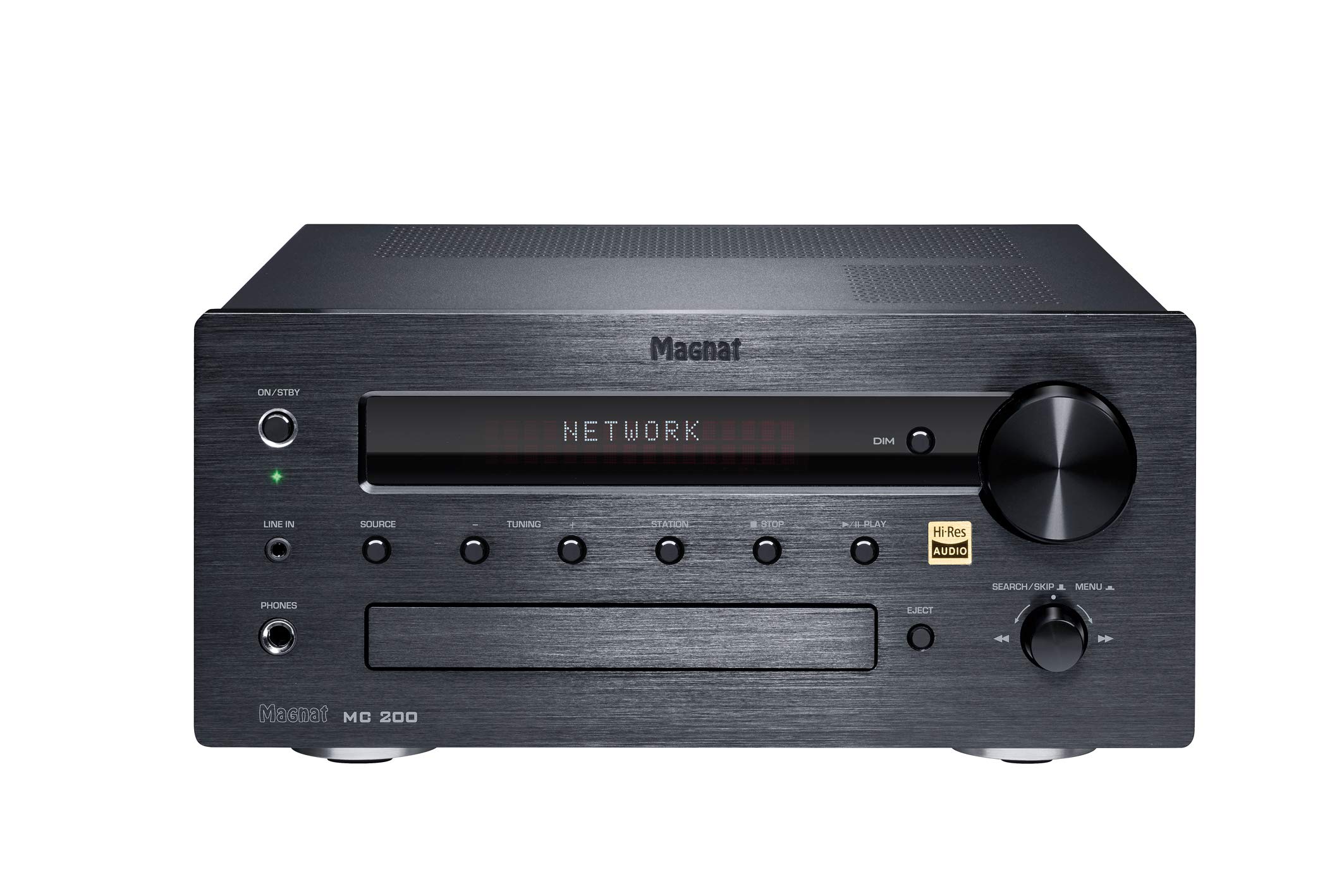 Magnat MC 200, schwarz - kompakter Stereo-Netzwerk-Receiver mit hochwertiger Aluminium-Front und zahlreichen Streaming-Funktionen