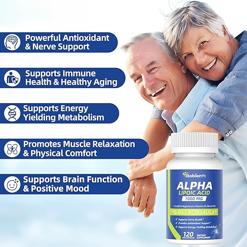 Miniatura 3 de Ácido alfa lipoico 1000 mg (ALA) con benfotiamina B1, B12, CoQ10 y selenio Apoya la salud nerviosa, la energía y el metabolismo 120 cápsulas (120