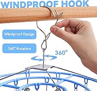 Vista 3 de Perchero de secado de ropa, de acero inoxidable con 24 clips, resistente al viento, redondo, giratorio, resistente al viento, gancho para ropa