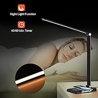 Vista 7 de AFROG - Lámpara de escritorio LED multifuncional de 3ª generación con cargador inalámbrico rápido de 10 W, puerto de carga USB, luz nocturna, 1200