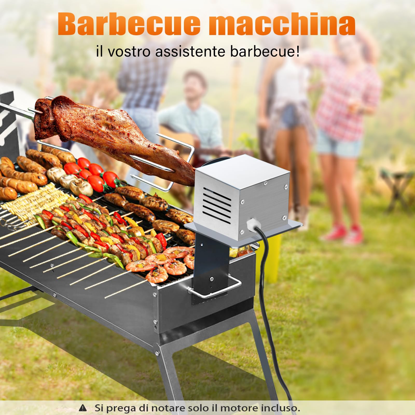 Moteur de gril professionnel 25W pour tournebroche (220V) | Moteur rotatif pour rôtisserie, rôtissoire, brochettes, porcelet grillé | Moteur de gril, moteur de barbecue (argent)