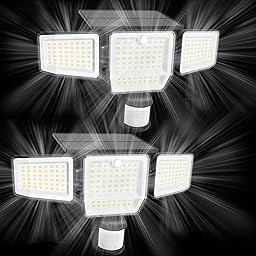 6000LM Solar Lights Outdoor, 4 Heads Motion Sensor Outdoor Lights, Solar Flood Lights for Yard House Outside Garage, IP65 Waterproof, 3 Modes, Easy Install, 2 Pack