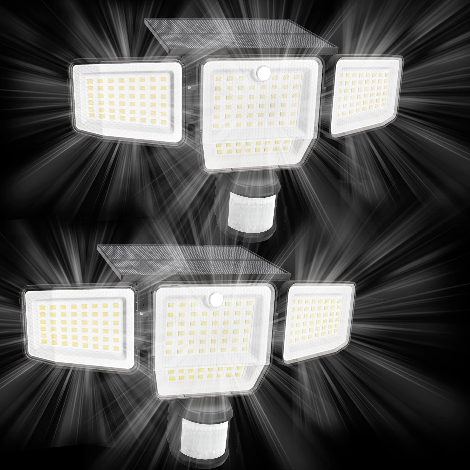 6000LM Solar Lights Outdoor, 4 Heads Motion Sensor Outdoor Lights, Solar Flood Lights for Yard House Outside Garage, IP65 Waterproof, 3 Modes, Easy Install, 2 Pack - 1