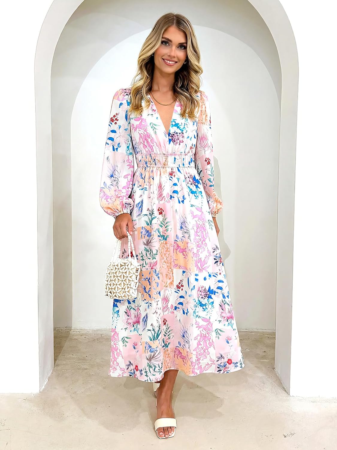 Women's Long Sleeve Floral Maxi Dress 2026 Spring Summer Wedding Guest Dress - Image 4