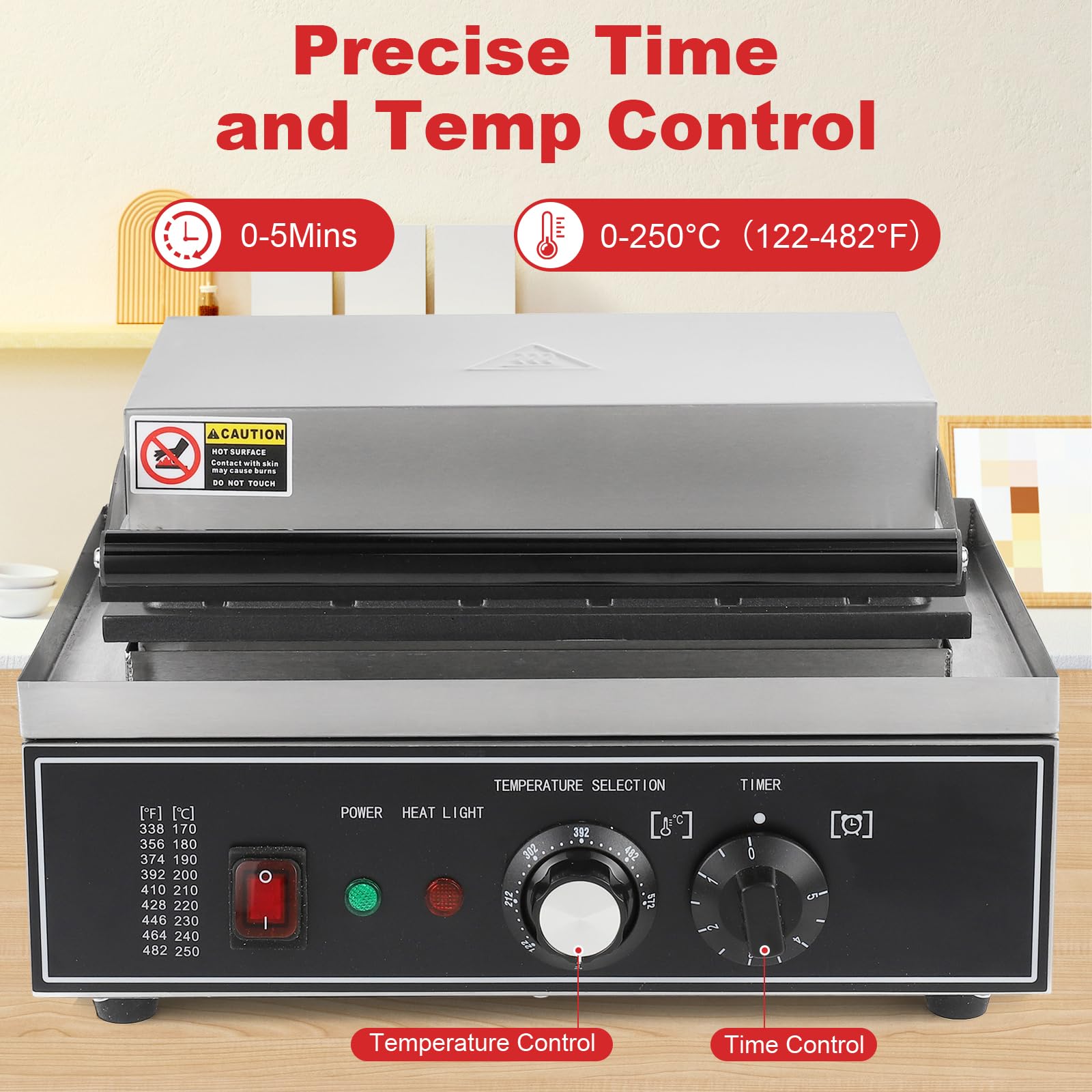 Máquina para hacer gofres de maíz comercial para perros, máquina para hacer gofres, 6 piezas, antiadherentes, de acero inoxidable, 0 a 250 ℃, control de temporizador de temperatura, 110 V