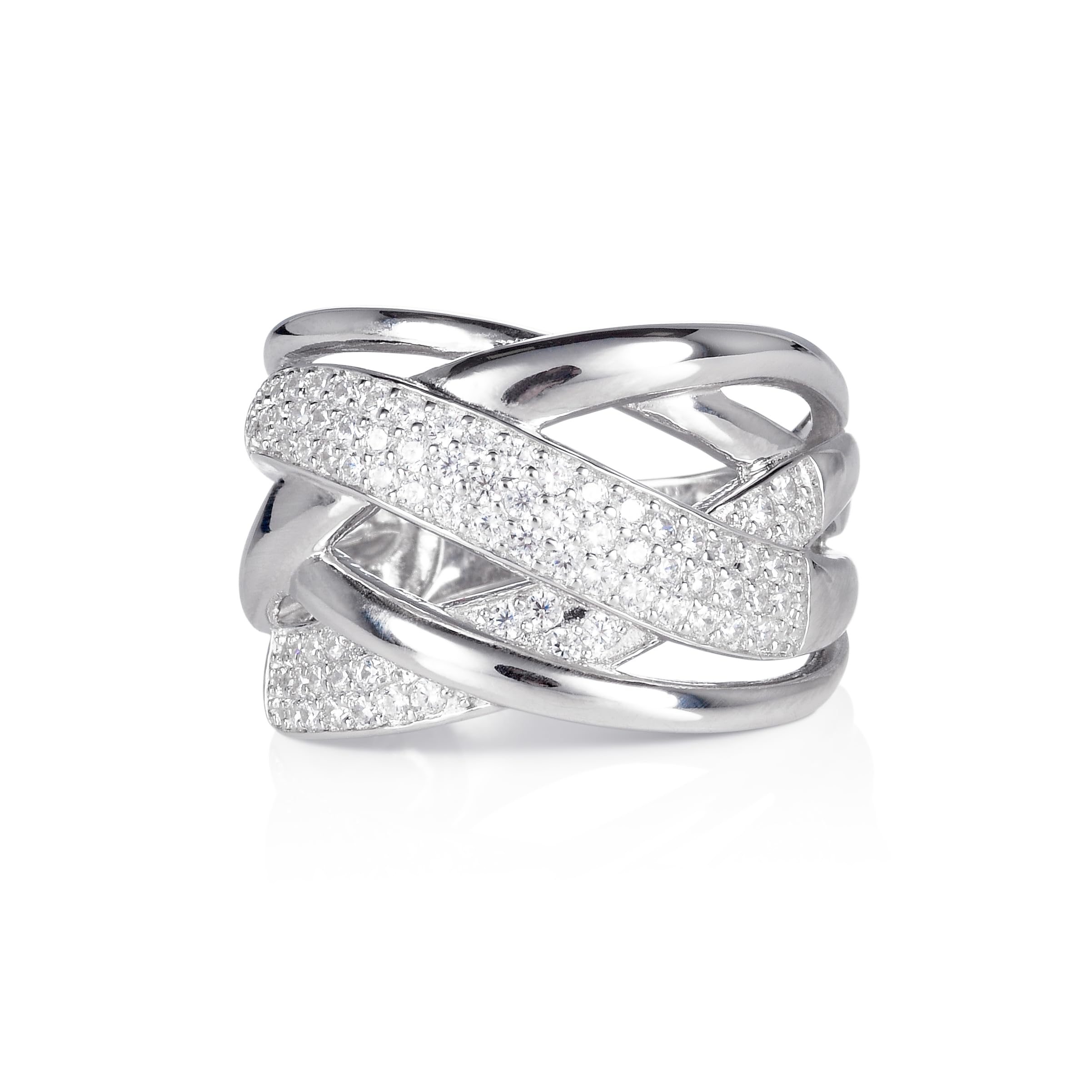 Diamond Treats Anello Donna in Argento 925 per Donna e Ragazza, Anello Fascia Intrecciato con Zirconi, Anello Argento 925 Donna con Confezione Regalo
