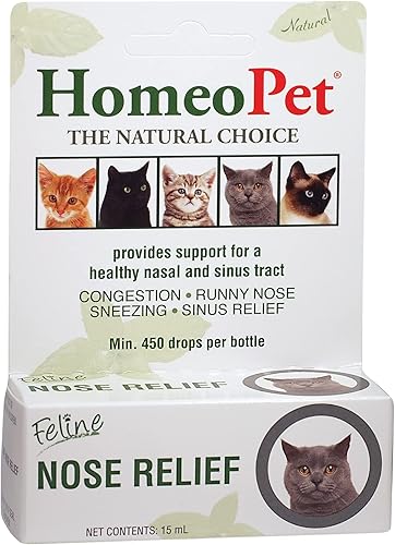 HomeoPet Feline Nose Relief - Medicina natural para mascotas, apoyo nasal y del tracto sinusal para gatos de todas las edades, 0.5 fl oz