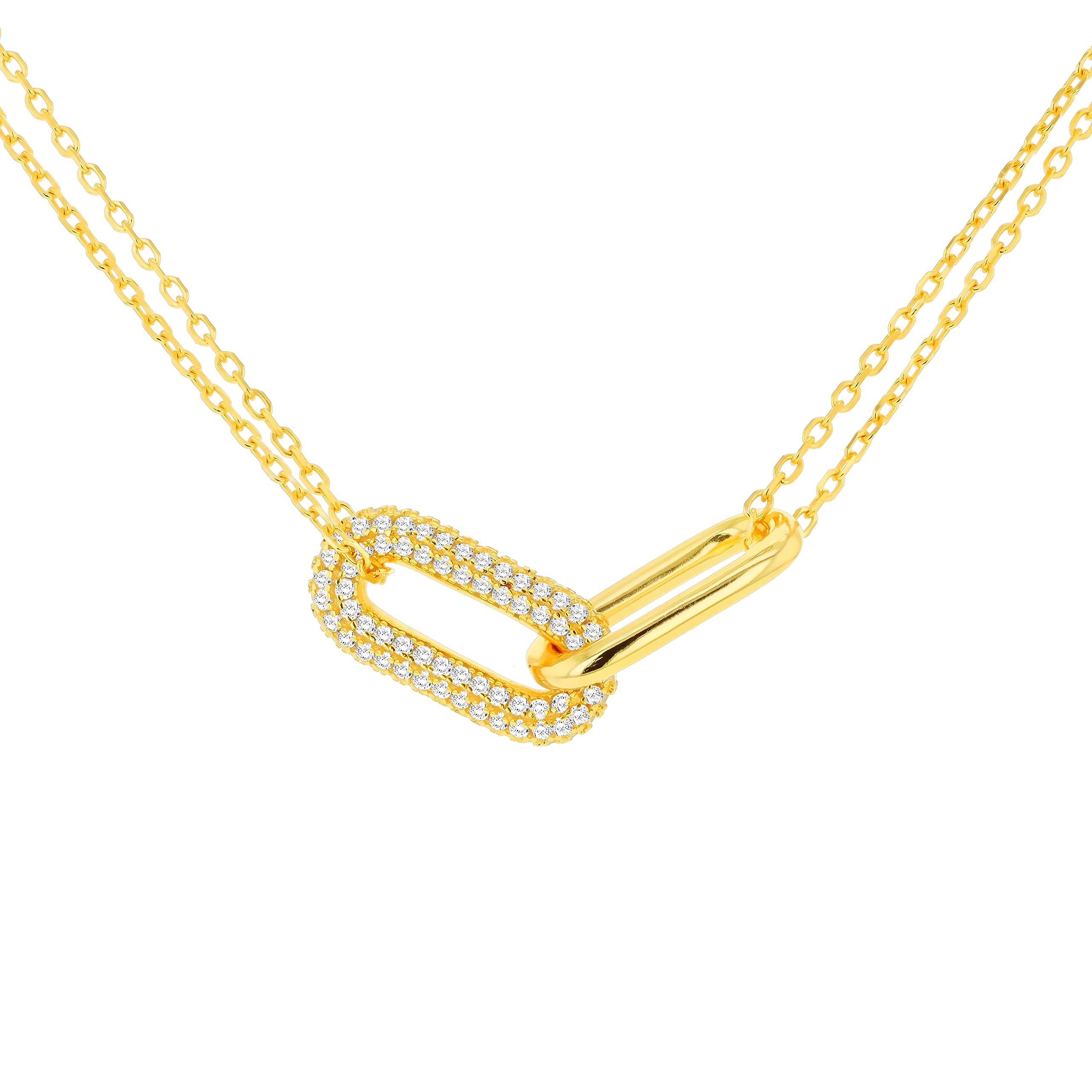Amazon Essentials Collar de Eslabones Pavé y Plata de Ley Bañada en Oro
