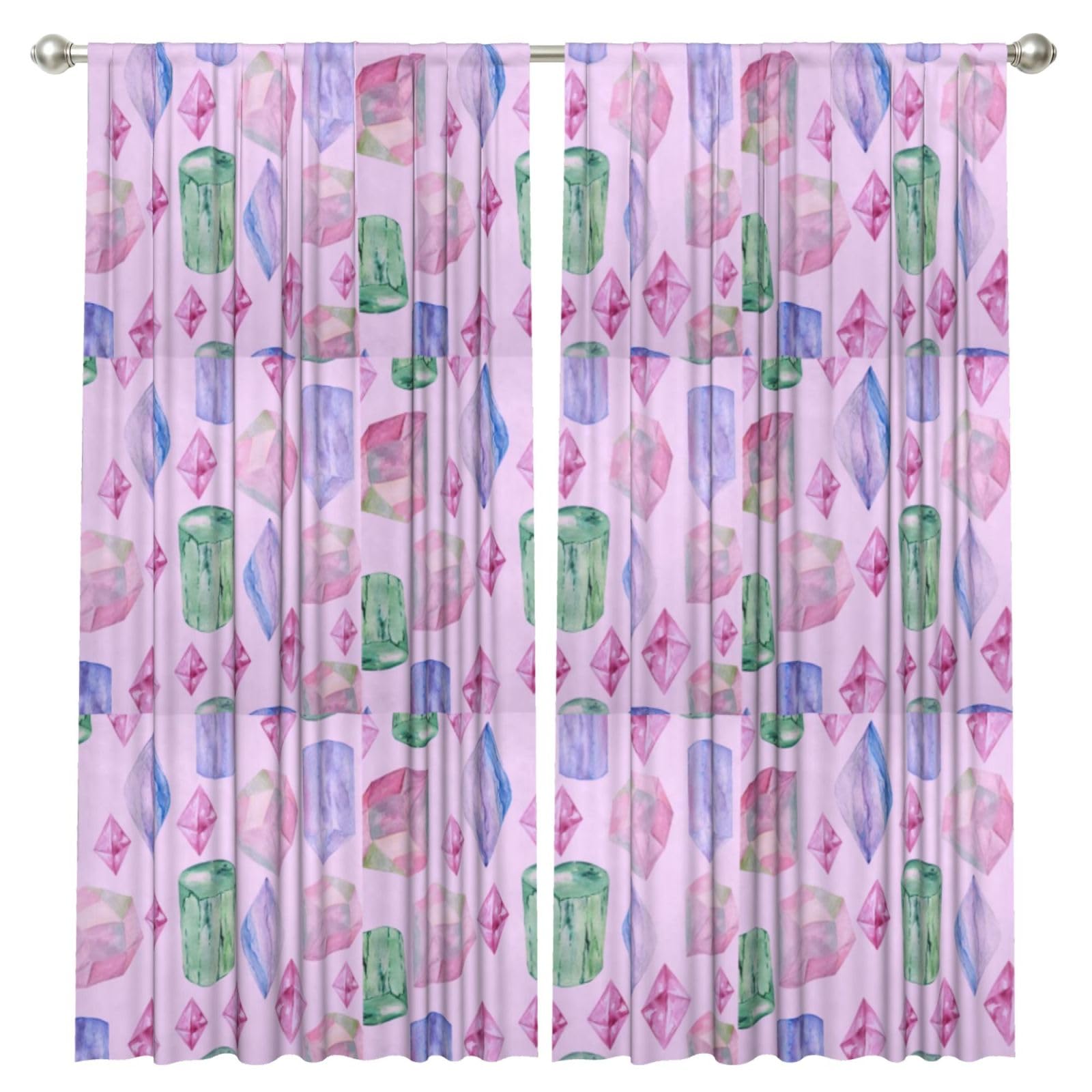 InOmak Bright Crystals And Gems, 2 Panels Window Curtains 52 x 84 Inch Blackout Curtains for Living Room Bedroom
