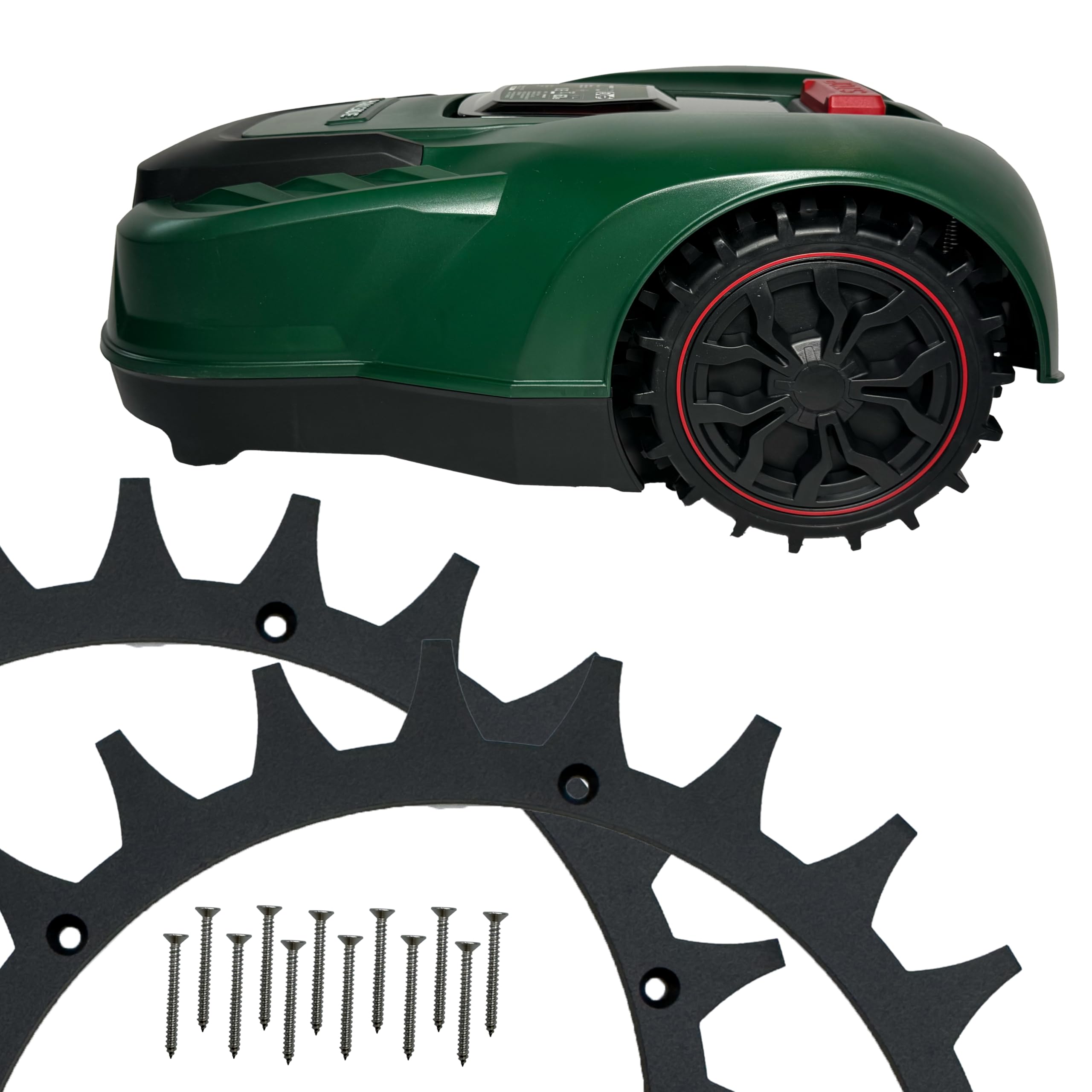 Embouts noirs pour robot tondeuse Parkside PMRA/PMRDA/PAMR/PAMRS - Revêtement en poudre - 219 mm - Ébavuré et avec 14 vis en acier inoxydable - Amélioration de la traction pour tondeuse ROBO CLAWS
