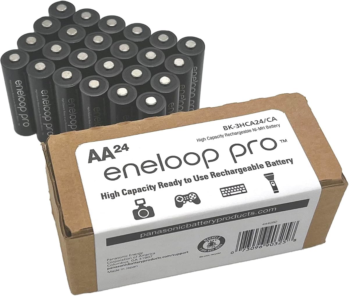 Eneloop Panasonic BK-3HCA24/CA Pro AA Baterías recargables precargadas Ni-MH de alta capacidad, paquete de 24 baterías