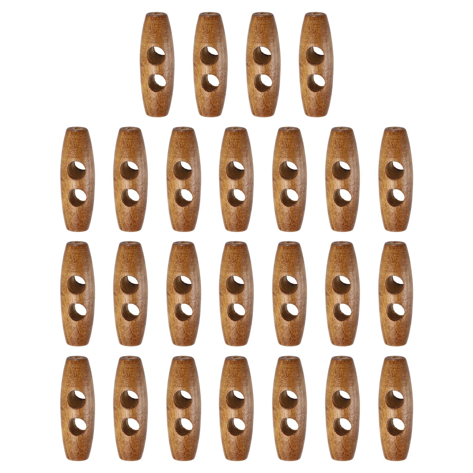 sourcing map 25pcs Wooden Toggle Buttons 35mm / 1.4" Double Hole Wood Olive Horn Sewing Buttons for Coat Sweaters Clothing DIY Craft, Light Brown