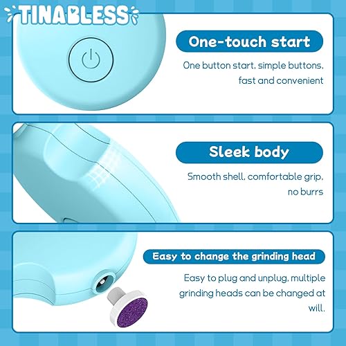 Miniatura 6 de Tinabless - Cortador de uñas eléctrico para bebés, lima de uñas 6 en 1, lima de uñas para bebé, kit de manicura para niños pequeños o adultos (azul)