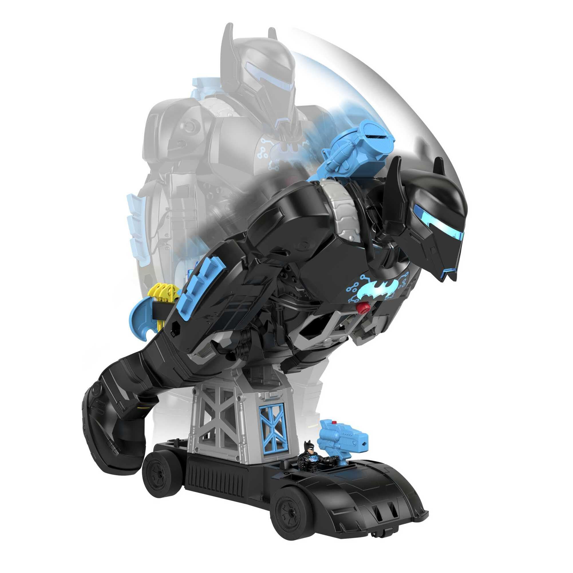 Fisher-Price Imaginext DC Super Friends Bat-robot con Bat-tecnología, robot 2 en 1 que se transforma y conjunto de juego de Batman con luces y sonidos para niños y niñas de 3 a 8 años