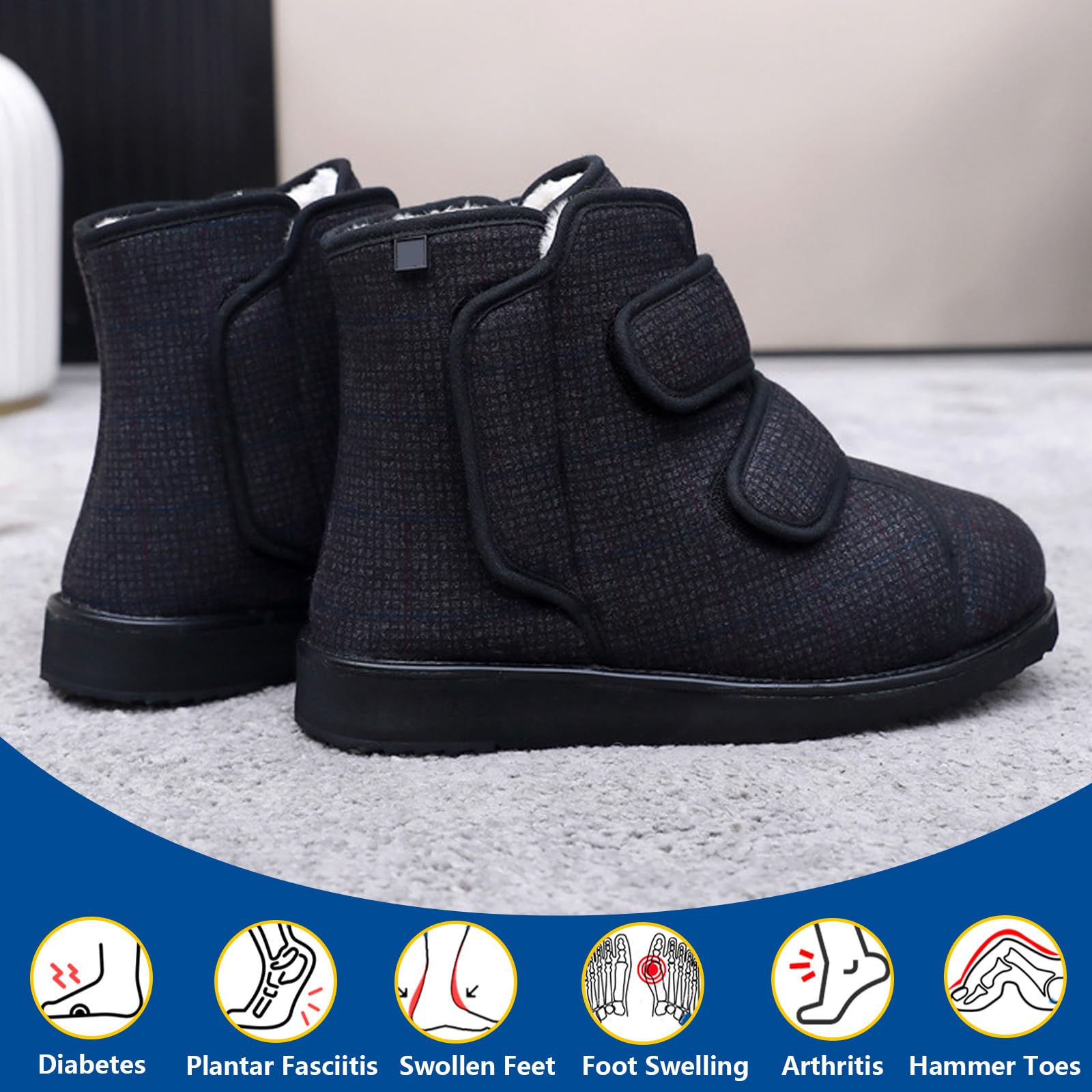 Stivali Ortopediche Uomo Donna, Invernali Caldo Peluche Regolabile Scarpe, Pantofole in Feltro Per Piedi Larghi, Suola in Memory Foam per Anziani