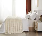 Cream White Faux Rabbit Fur Bubble Throw Blanket 50 x 60 in | Fall Winter Heavy Warm Thick Furry Fuzzy Bed Blanket, Fluffy Long Shaggy Plush Quilt for Couch Bed Sofa Chair Living Room