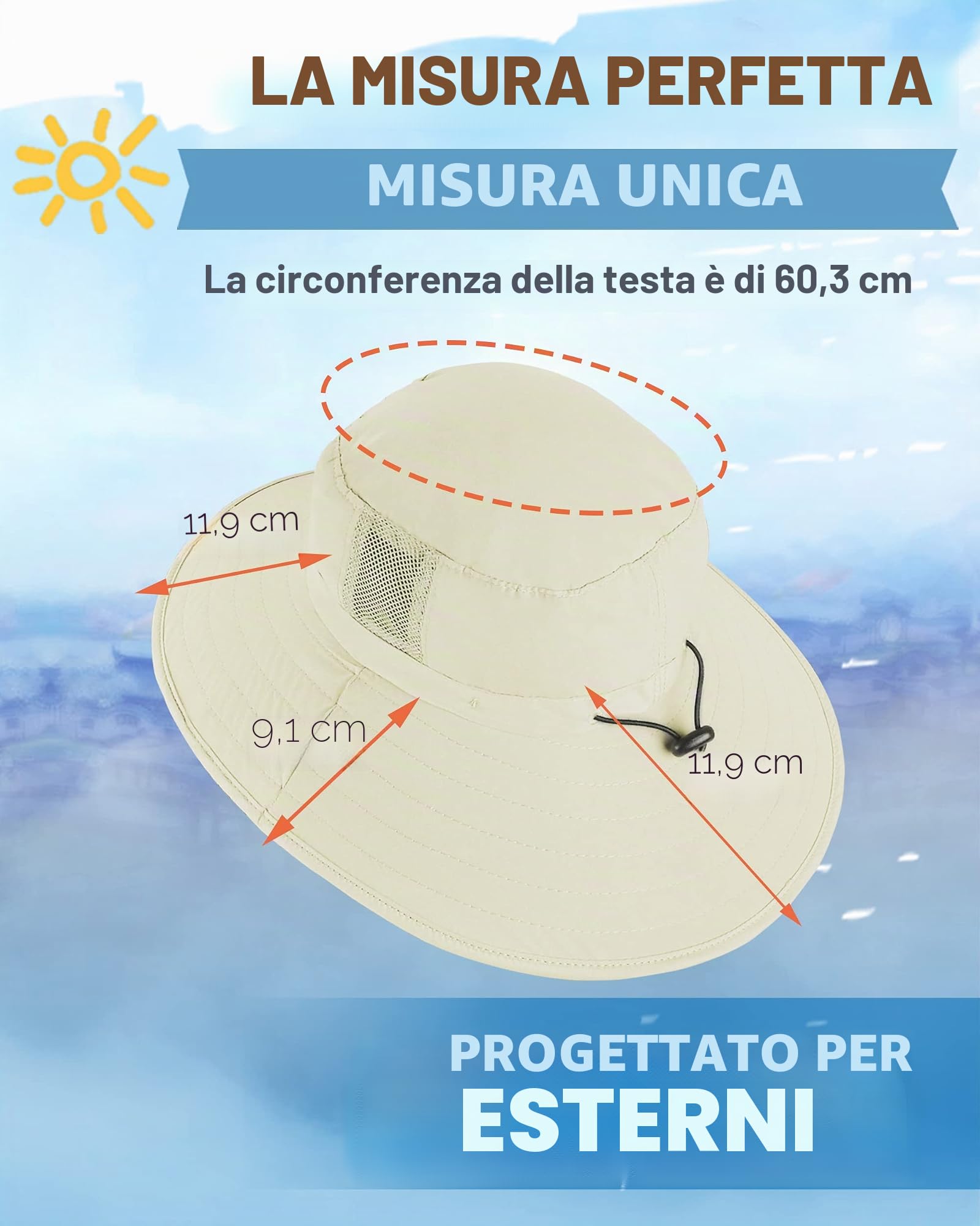 Cappello da sole da uomo e da donna con sottogola, pieghevole, larghezza tesa larga, con protezione per il collo, protezione UV UPF 50+, per hiking safari, spiaggia, da pesca, da giardino, protezione