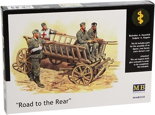 Master Box Road to the Rear (5 soldados alemanes, 2 caballos y carroño) - Kit de construcción de figuras (escala 135)