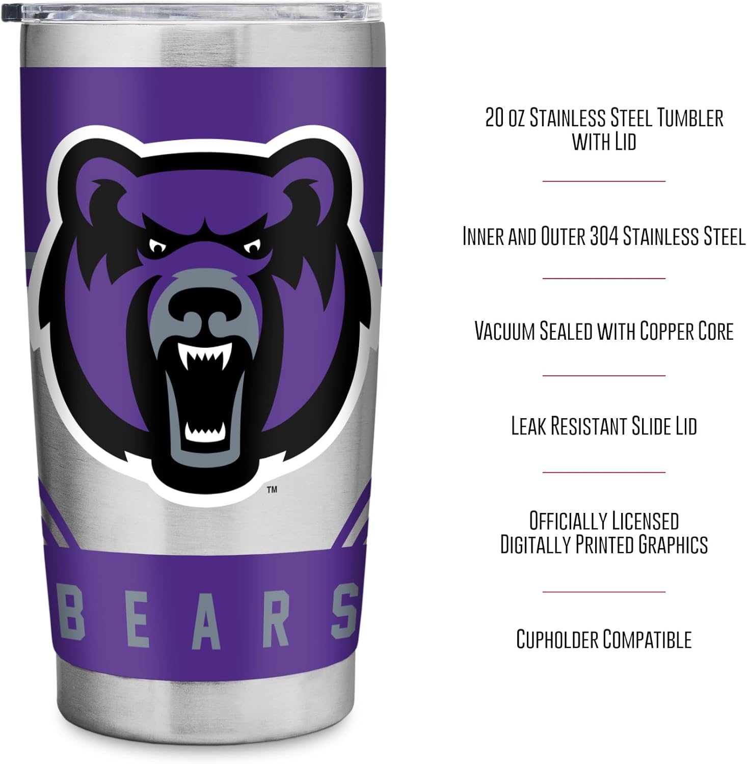 Rico Industries NCAA John Carroll Blue Streaks Standard 20oz Stainless Steel Tumbler with Lid - Great For Coffee, Tea, Water or Cocktails