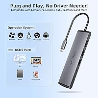 Vista 7 de Hub USB C, WALNEW 7 en 1, estación de acoplamiento USB-C con HDMI 4K, 100 W PD, 3 puertos de datos de 5 Gbps (1 USBC y 2 USB 3.0), lector de Gris