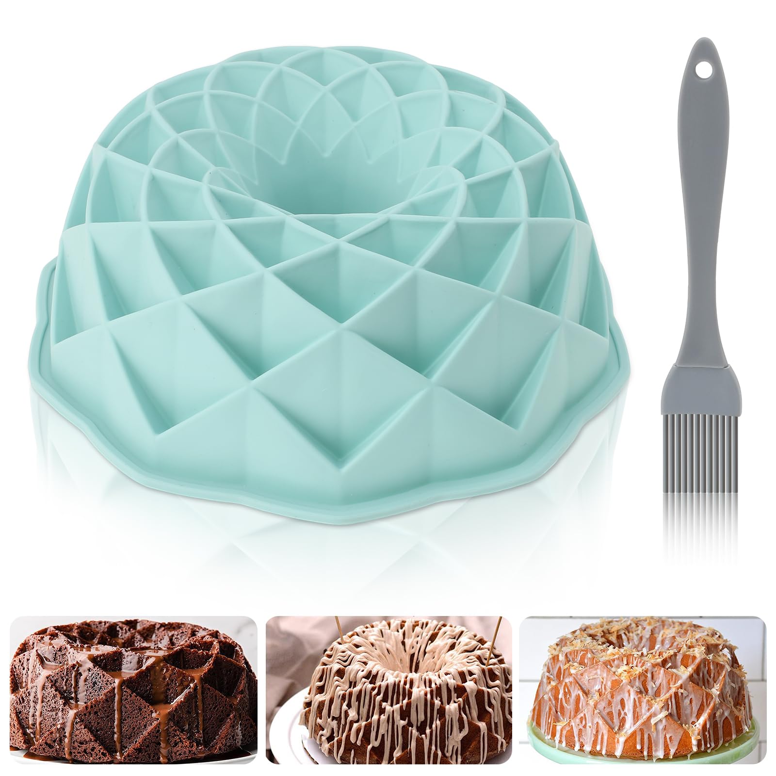 GOTDYBST Cake Tin with Brush, Cake Tin Non-Stick, Silicone Cake Moulds for Baking - Easy to Clean, Silicone Moulds for Cakes, Jelly, Gelatin, Bread (9 Inch)