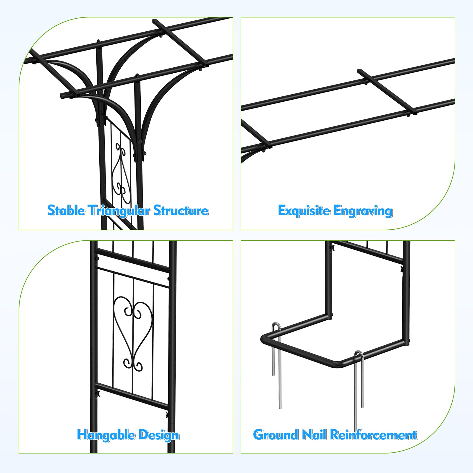 Rosenbogen aus Metall, 2,2M Garten-Torbogen Stahlrahmen für Pflanzen zur Unterstützung von Verzierung Kletterer, Torbogen für Garten, Rasen und Hochzeit für Indoor&Outdoor Gartendekoration