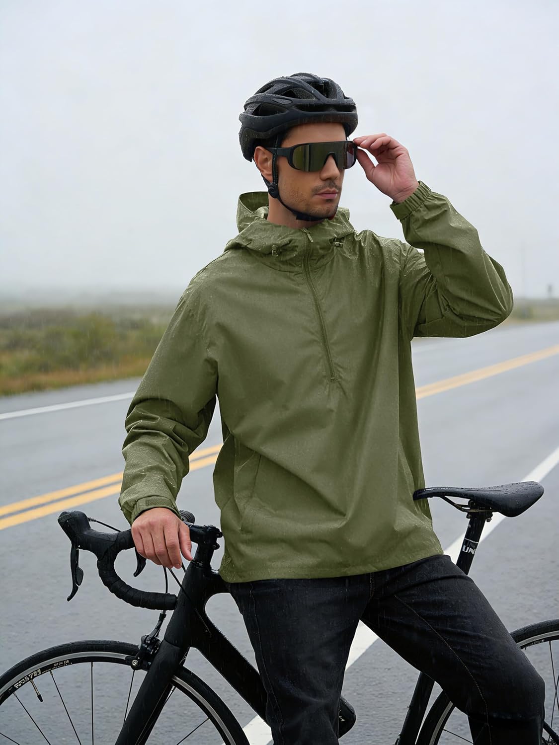 Men's Pullover Rain Jacket Waterproof Windbreaker Lightweight Packable Raincoat for Cycling Running Hiking Golf - Image 3