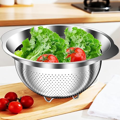 Miniatura 8 de 4-1 Set de Colador con Tazón - Colador de Pasta - Colador para Cocina - Coladores y Coladores Colador de Arroz Limpiador de Frutas Lavador de