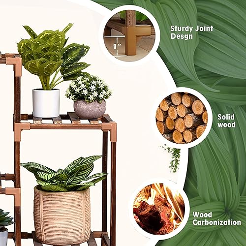 Miniatura 6 de Solatmos Soporte de madera para plantas con luces de cultivo plantas de interior estante de esquina para plantas soportes de flores para sala de